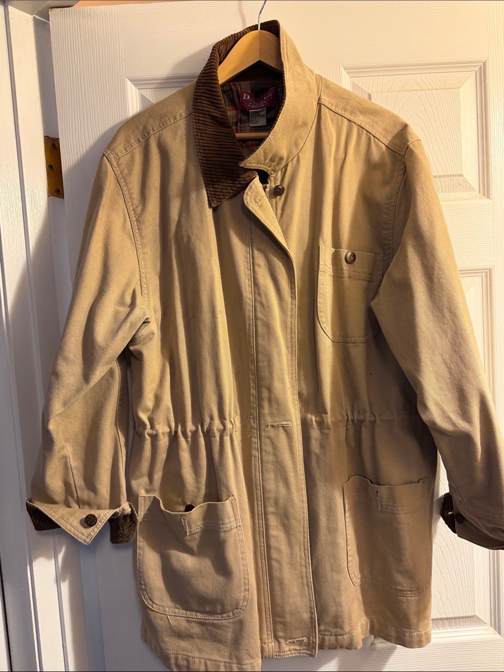 Denim&Co Khaki Field Jacket with Brown Corduroy Collar - Picture 6 of 7